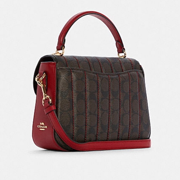 Coach Marlie Top Handle Satchel In Signature Canvas Handbag Bag Brown Red - Picture 7 of 13